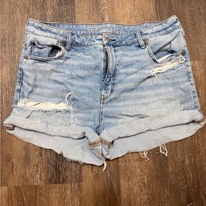 American Eagle Light Wash Distressed Rolled-Hem Denim Shorts